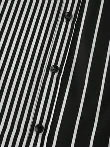 Linhara 大码女式经典黑白条纹不对称下摆长袖宽松休闲时尚衬衫和配套纯色直筒裤两件套，Regalyn 简约通勤工作日常百搭款 - 黑與白 - 查看 7