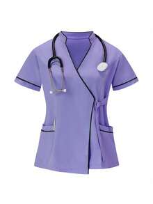 TaskEZ Scrubs Set: V-Neck Short Sleeve Top & Pants Scrub Uniform For Healthcare Workers - Multicolor - View 5