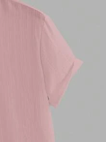 Manfinity RelaxMax Men's Solid Color Short Sleeve Single-Breasted Casual Shirt - Dusty Pink - View 3