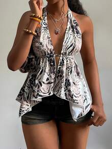 StreetHx Camiseta sin espalda con estampado de leopardo para mujer - Multicolor - Ver 3