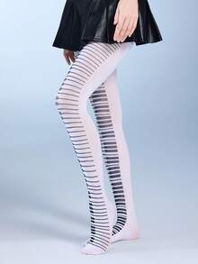 ROMWE Anime 女士紧身裤 - 米白黑 - 查看 4