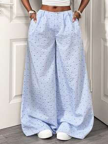 BamGleam Women's Striped Wide Leg Loose Casual Pants Vacation Boho Sexy Plain Plaid Striped Casual Cotton Pants Summer Pants Beach Pants For Women Summer Wide Leg Pants Wide Leg Summer Pants - Blue and White - View 7