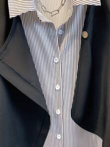 GlowEve 女士休闲通勤条纹拼接衬衫