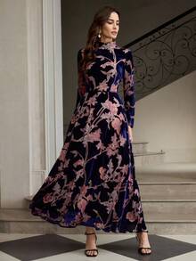 ZEYLAH Women's Elegant Party Floral Print Dress - Navy Blue - View 4