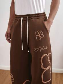 TOKVUE Y2K 男士休闲撞色字母印花抽绳腰运动裤，男士印花运动裤，男友礼物，圣诞礼物，高品质男士慢跑裤，街头风长裤，适合锐舞派对 - 咖啡棕 - 查看 6