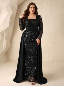 Coutiva Váy dạ hội sequin sang trọng, váy dự tiệc thanh lịch cao cấp - màu đen - Xem 5