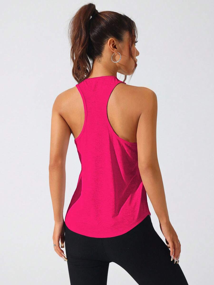 SHEIN Sovereign Charm 女士纯色日常健身背心 - 玫紅色 - 查看 1