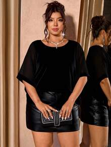 Elenzga 大码女士奢华派对风百搭时尚修身闪亮优雅上衣，适合聚会和宴会等场合 - 黑色 - 查看 5