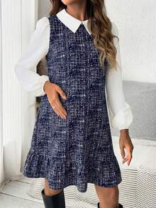 SHEIN Maternity Casual Round Neck Sleeveless Dress, Autumn - Blue - View 4