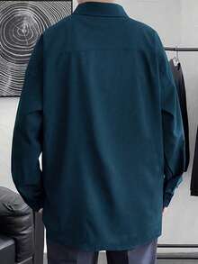 Claim Dot 宽松男士纯色落肩衬衫（不含领带） - 綠色 - 查看 2