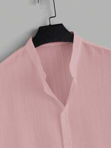 Manfinity RelaxMax Men's Solid Color Short Sleeve Single-Breasted Casual Shirt - Dusty Pink - View 4