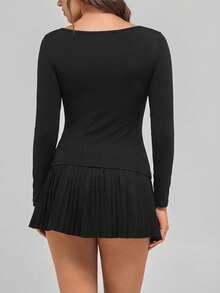 Fluxe 女士纯色圆领长袖修身休闲百搭T恤 - 黑色 - 查看 5