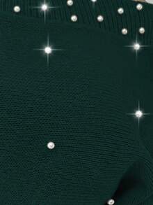 Elenzga 大码优雅船领串珠灯笼袖毛衣连衣裙 - 綠色 - 查看 4