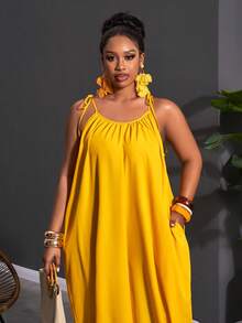 Slaydiva 春夏新款音乐节、复活节、圣帕特里克节、西部风、游牧风、生日派对、毕业典礼、学院风、学生装、日常休闲、百搭基础款、休闲、邮轮旅行、海滩、日光浴、爆款、街头风、婚礼宾客波西米亚风女士长款连体裤、女士阔腿连体裤、女士宽松纯色长裤、夏季无袖派对连体裤 - 黃色 - 查看 13