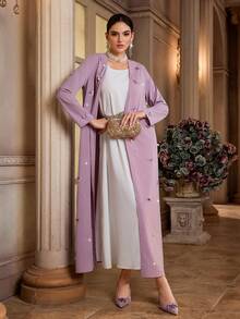 Al Najma Women's Elegant Long Sleeve Abaya With 3D Butterfly Decor - Dusty Pink - View 6