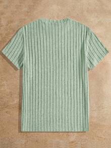 HIMLAND 3pcs Pack Men's Plain Round Neck Rib-Knit Leisure Short-Sleeved T-Shirt - Green - View 6