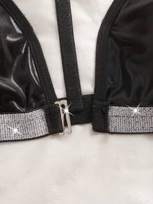 SHEIN 2-delars set med hjärtformade strassdekorationer och glitterunderkläder, Rave - Svart - Visa 6