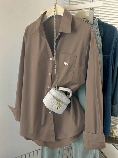 Airaco Plus Size Casual Versatile Butterfly Print Shirt, Autumn