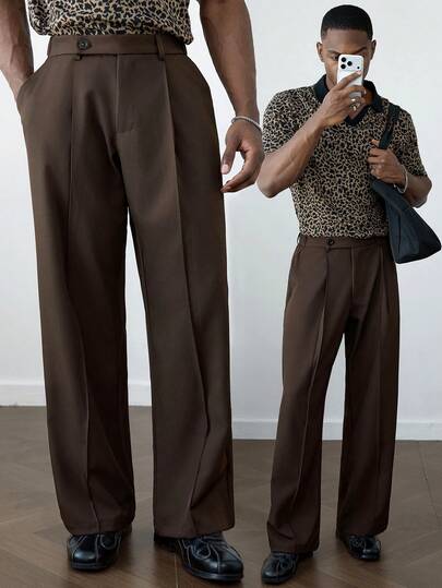 HUEFORM Men's Old Money Brown Loose Relaxed Fit Wide Leg Casual Pants,Wrinkle-Resistant Fabrics Quickly Regain Their Smoothness After Wearing Or Washing, Reducing The Need For Manual Ironing. 
Suitable For Outing Scenes For Men