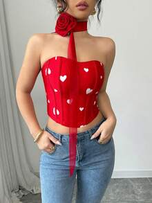 SHEIN Elenzya Khăn choàng cổ dài bằng ruy băng họa tiết xương cá kiểu dáng mới cho Ngày Valentine, thích hợp cho nữ dự tiệc, Halloween, Giáng sinh, các sự kiện ngày lễ và hẹn hò. - Nhiều màu - Xem 1