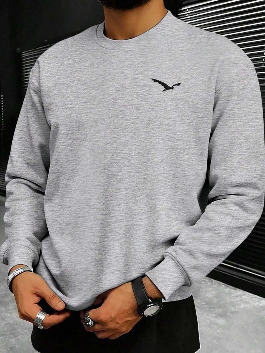 Manfinity LEGND Men's Casual Printed Crew Neck Long Sleeve Sweatshirt - Light Grey - View 1