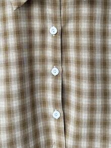 SHEIN 少女休闲日常时尚复古驼色白格子短袖衬衫 - 駝色 - 查看 3