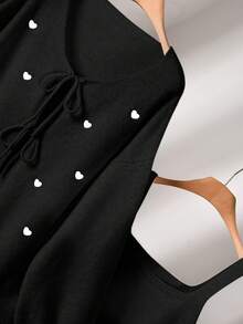 CosyJoli 大码女式心形刺绣系带开衫和吊带针织上衣休闲套装