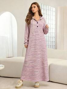 Mulvari Women's Autumn/Winter Button Hooded Colorblock Dress - Multicolor - View 4