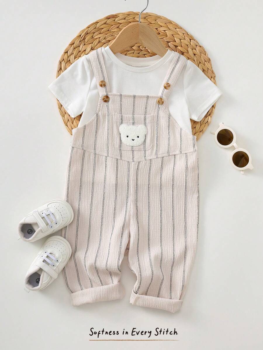 Cozy Pixies Baby Boy Cartoon Bear Pattern Bib & Pants Romper, Versatile & Comfortable