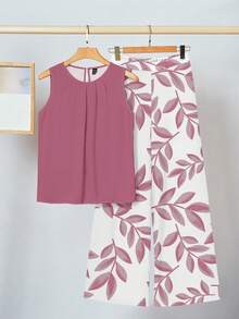 SHEIN Clasi 两件套女士休闲碎花套装，适合夏季穿着 - 粉色 - 查看 1