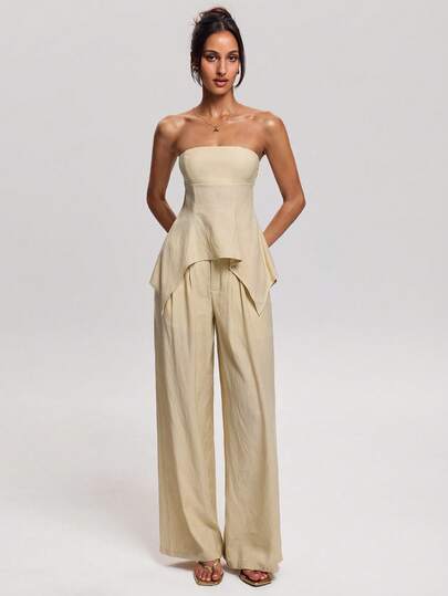 SHEIN BAE Conjunto de top tubo asimétrico de unicolor casual para mujer