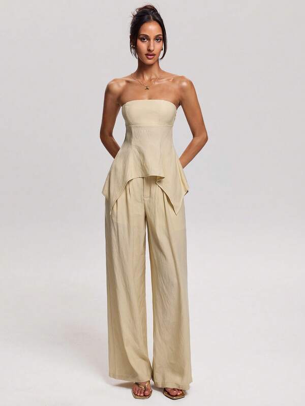 SHEIN BAE Conjunto de top tubo asimétrico de unicolor casual para mujer