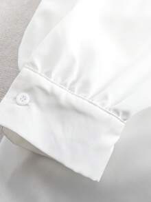 GlowEve CURVE 大码女式时尚休闲白色系领长袖衬衫，印花拼接设计，秋季款 - 白色 - 查看 4