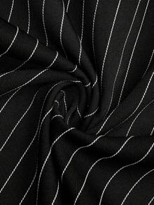 DreamSkyne Plus Size Women Striped Overlap Waist Exaggerated Metal Buckle Decor Elastic Waist Loose Wide Leg Pants, Casual Versatile Design For Daily Wear And Commuting Stripe Pants Palazzo Pants Women - Black - View 8