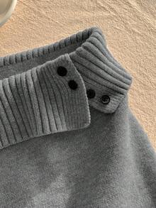 Comfortcana 女士纯色针织罗纹休闲百搭毛衣裙，韩版秋冬款 - 深灰色 - 查看 6