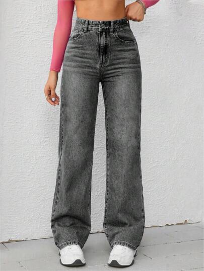 Rivivi Jeans casuales de mujer con pierna recta, bolsillos y tela gruesa para el Día de Acción de Gracias y Navidad