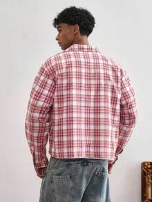 TOKVUE Men's Plaid Long Sleeve Shirt, Regular Hem, Lapel Collar, Woven Fabric, Casual Style