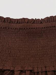 Modelyn Plus Size Women Casual Knit Textured Ruffle Hem Loose Fit Versatile Skirt, Autumn/Winter - Coffee Brown - View 5