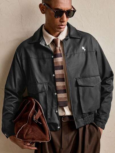 SWAVVY Men's Woven Casual Loose Fit Patchwork Open Front Jacket Cropped Men Jacket