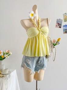 Soleia 女士度假浪漫豌豆绿露背吊带背心，适合海滩、海边、性感约会、海滩度假、假日、下午茶、婚礼季、派对、邮轮度假、城市度假、波西米亚风度假、音乐节等场合，可内穿或外穿，适合所有季节。 - 綠色 - 查看 7