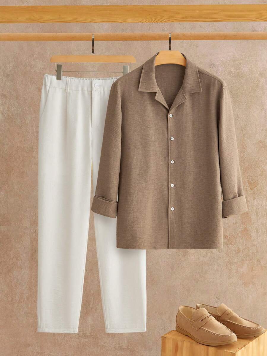 HIMLAND 男士休闲纯色衬衫和裤子套装 - 彩色 - 查看 1