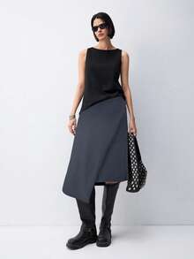 SHEIN EZwear 大码灰色不对称下摆无袖半身裙 - 灰色 - 查看 4