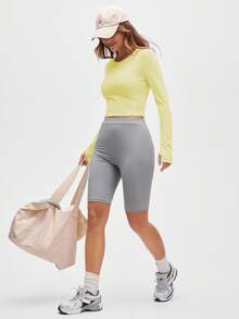 Eassivo Eassivo Women's Lime Green Long Sleeve Active Top,Crisscross Cut-Out Open Back Gym Top,Summer Athleisure Running Fitness Yoga Sports T-Shirt,Workout Shirt - Yellow - View 6