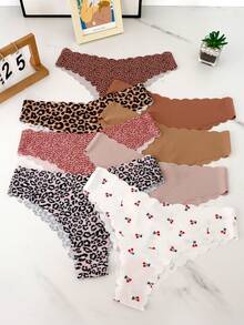 10 piezas/paquete - Bragas sin costuras con borde ondulado para mujeres, tela cómoda y sexy amigable con la piel, bragas sin costuras para damas - Conjunto de diez piezas - Ver 2