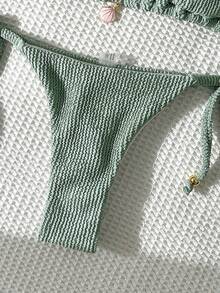 Elavelle 女士提花面料露背金属装饰性感比基尼套装，夏季 - 青檸色 - 查看 7