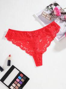SHEIN Women's Plus Size Lace Back Strap Panties - Red - View 4