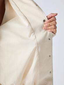 LYSMO 女士纯色长袖单排扣休闲宽松衬衫 - 白色 - 查看 7