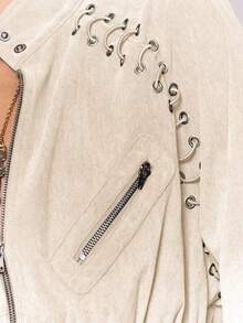 MUSERA Áo khoác dáng ôm cổ cao cài nút, eo bo thun, thích hợp mặc mùa đông, đi chơi hàng ngày, đi chơi tối, phong cách thường ngày, cá tính, đường phố. - Màu be - Xem 6