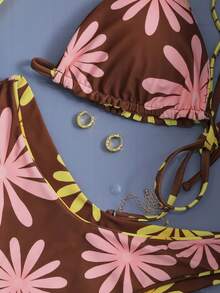 Swim Mod Women's Sexy Elegant Daisy Print Reversible Wireless Bikini Set, Spring/Summer - Multicolor - View 5