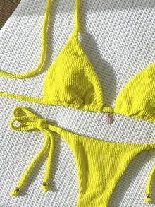 Swim Mod Women's Jacquard Fabric Halter Metal Decor Sexy Bikini Set, Summer - Yellow - View 4